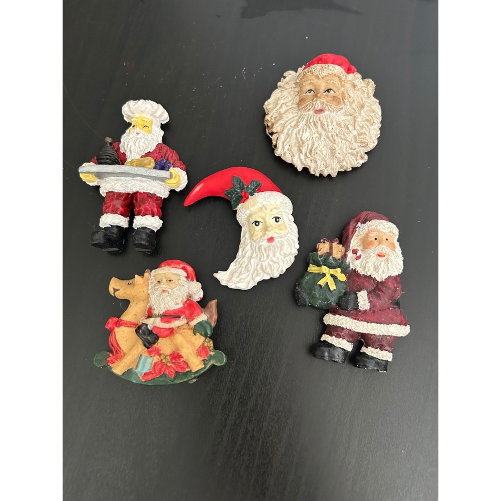 Refrigerator Magnets Christmas Red White Resin Santa Claus Figures Bulk Lot 5pc